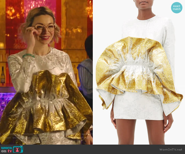 Germainer Recycled Ruffled Metallic-Jacquard Mini Dress worn by Pepper Smith (Julia Chan) on Katy Keene