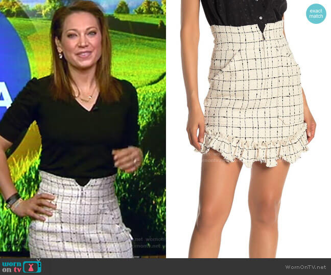Rebecca Taylor Grid Print Tweed Mini Skirt worn by Ginger Zee on Good Morning America