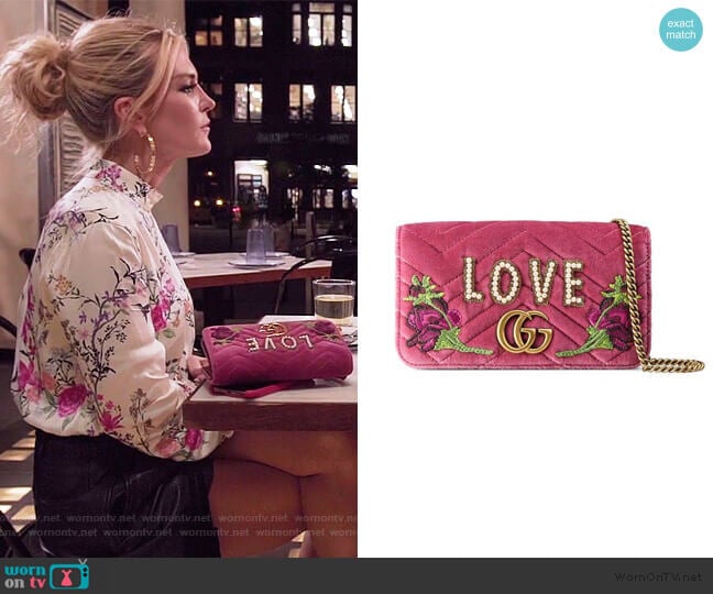 Gucci Marmont Embroidered Velvet Mini Bag worn by Tinsley Mortimer on The Real Housewives of New York City