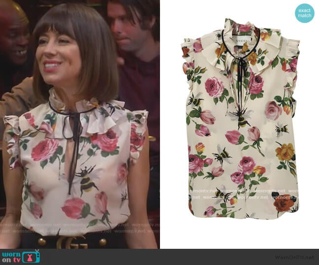 Gucci Floral tie neck top worn by Elizabeth (Natasha Leggero) on Broke