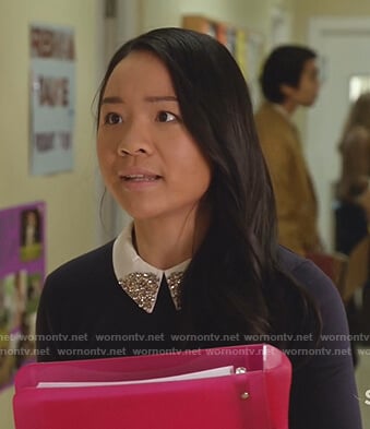 Inez’s navy embellished collar sweater on Legends of Tomorrow