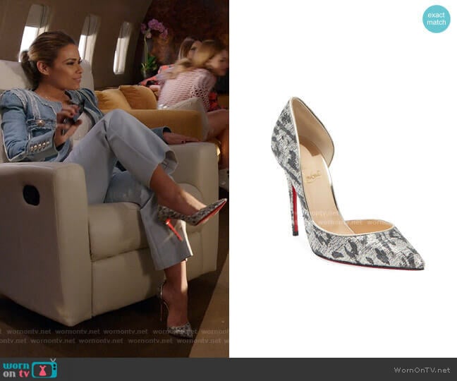 Christian Louboutin Iriza Metallic Leopard Red Sole Pumps worn by Cristal Jennings (Daniella Alonso) on Dynasty