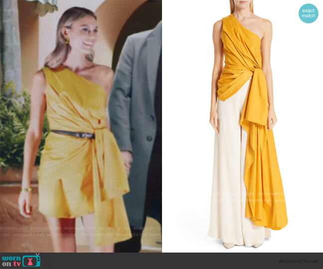 Johanna Ortiz One-Shoulder Asymmetrical Stretch Poplin Top worn by Noa Hamilton (Nathalie Kelley) on The Baker and the Beauty