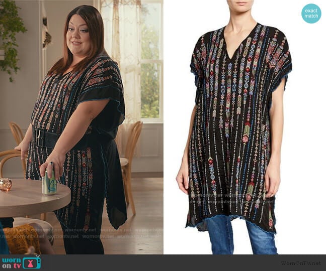 Johnny Was Embroidered Georgette Poncho with Side Slits worn by Dana Sue Sullivan (Brooke Elliott) on Sweet Magnolias