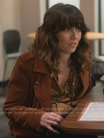 Judy’s brown corduroy jacket and skirt on Dead to Me