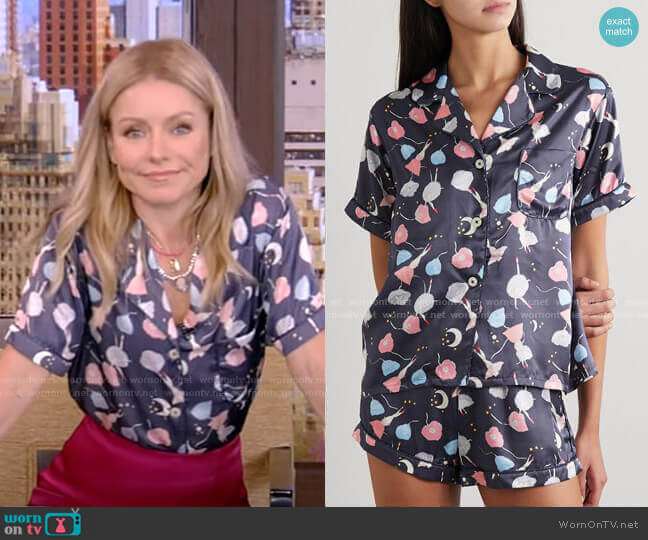 Morgan Lane Katelyn Fiona Printed Satin Pajama Set worn by Kelly Ripa on Live with Kelly and Mark