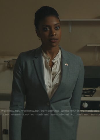 Kate’s satin striped blouse on Billions