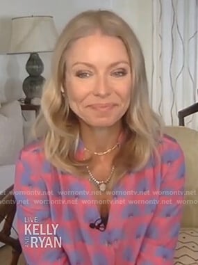 Kelly’s pink fan print blouse on Live with Kelly and Ryan