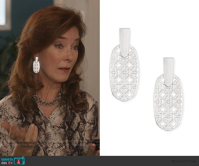 Kenra Scott Aragon Filigree Earrings worn by Lorna Harding (Valerie Mahaffey) on Dead to Me