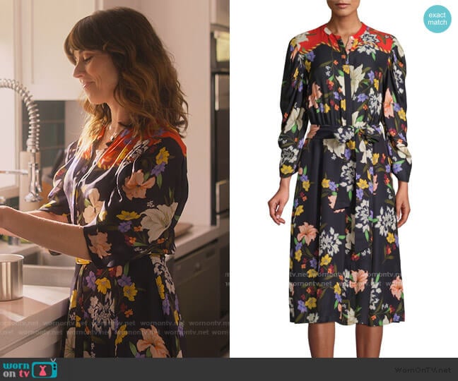 Kobi Halperin Leila Floral Shirtdress worn by Judy Hale (Linda Cardellini) on Dead to Me