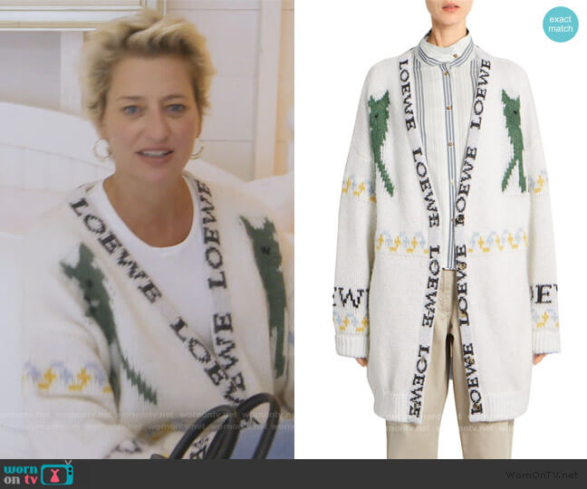 Loewe Deer Oversized Mohair-Blend Cardigan worn by Dorinda Medley on The Real Housewives of New York City