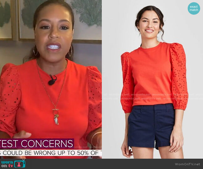 A New Day Long Sleeve Eyelet T-Shirt worn by Sheinelle Jones on Today