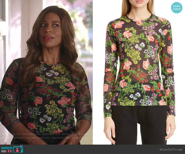 Molly Goddard Freddie Floral Print Mesh T-Shirt worn by Poppy (Kimrie Lewis) on Single Parents