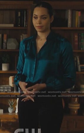 Macy’s blue satin blouse on Charmed