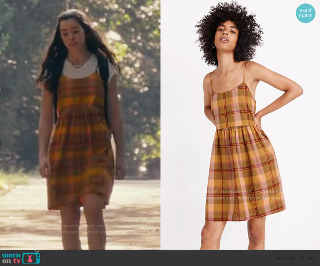 Madewell Plaid Babydoll Cami Dress worn by Annie Sullivan (Anneliese Judge) on Sweet Magnolias