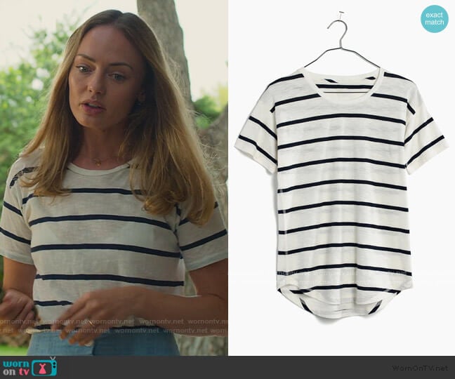 Madewell Whisper Cotton Crewneck Tee in Creston Stripe worn by Zoe Walker (Laura Haddock) on White Lines