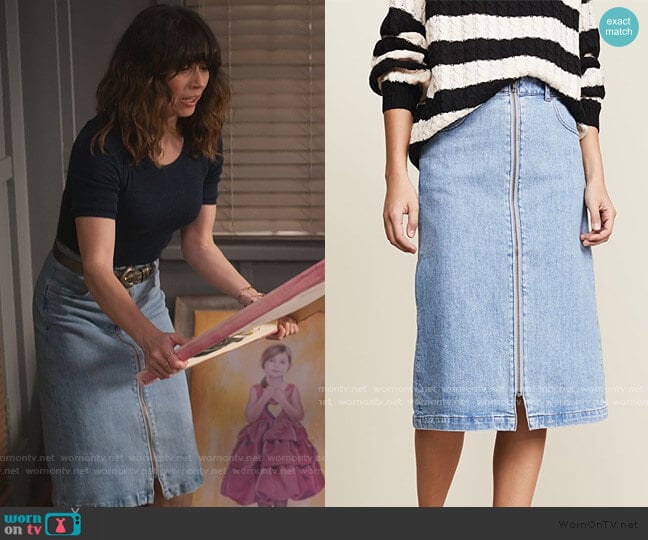 Madewell Zip Front Midi Skirt worn by Judy Hale (Linda Cardellini) on Dead to Me