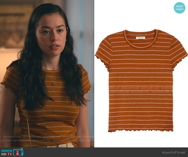 Madewell Stripe Print Cropped Baby T-Shirt worn by Annie Sullivan (Anneliese Judge) on Sweet Magnolias