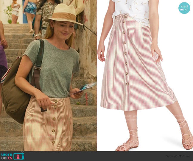 Madewell Patio Stripe Button Front Midi Skirt worn by Zoe Walker (Laura Haddock) on White Lines