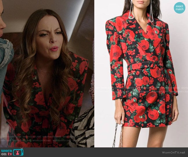 Magda Butrym Floral Print Tuxedo Dress worn by Fallon Carrington (Elizabeth Gillies) on Dynasty