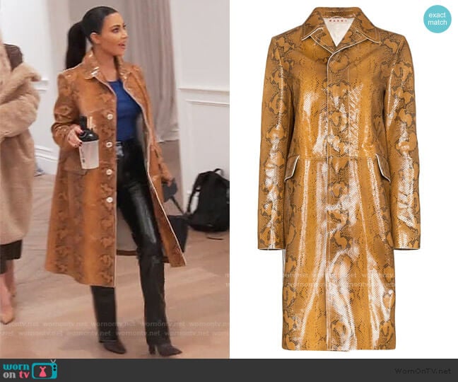 Marni Snakeskin Single Breasted Coat worn by Kim Kardashian on Keeping Up with the Kardashians