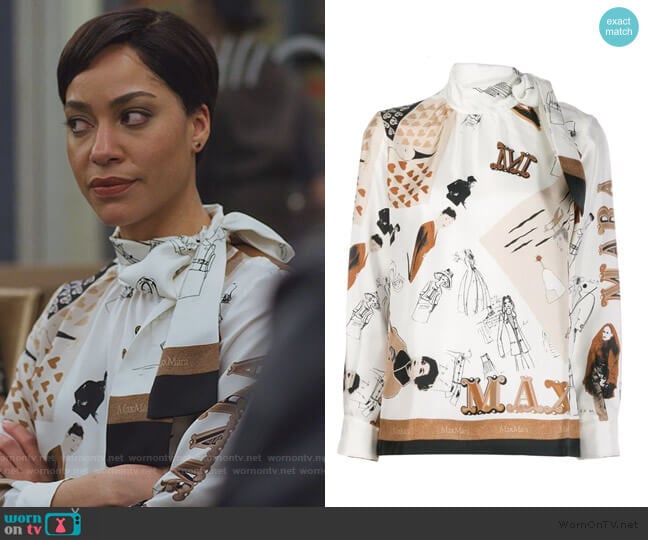 Max Mara Sketch Print Scarf Blouse worn by Lucca Quinn (Cush Jumbo) on The Good Fight