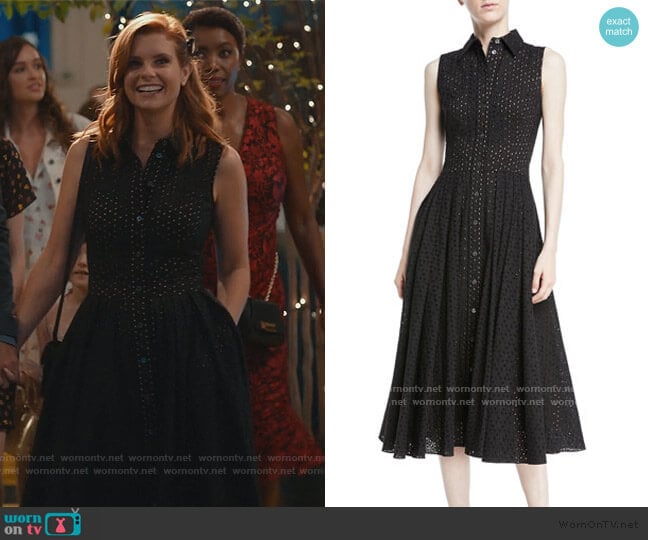 Michael Kors Sleeveless Button-Front Fit-and-Flare Cotton Eyelet Shirtdress worn by Maddie Townsend (JoAnna Garcia Swisher) on Sweet Magnolias