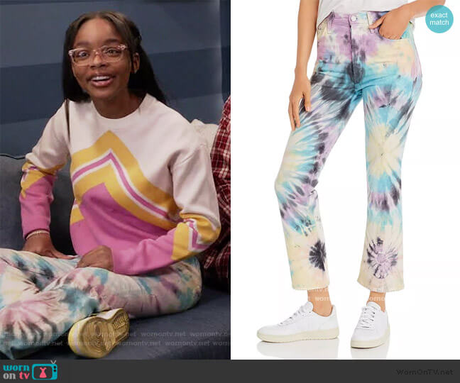 Mother The Tripper Tie-Dye Kick Flare Jeans in Swirling Secrets worn by Diane Johnson (Marsai Martin) on Black-ish
