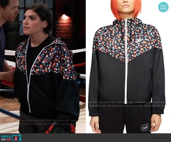 Nike Heritage Floral-Print Windbreaker worn by Brook Lynn Quartermaine (Amanda Setton) on General Hospital
