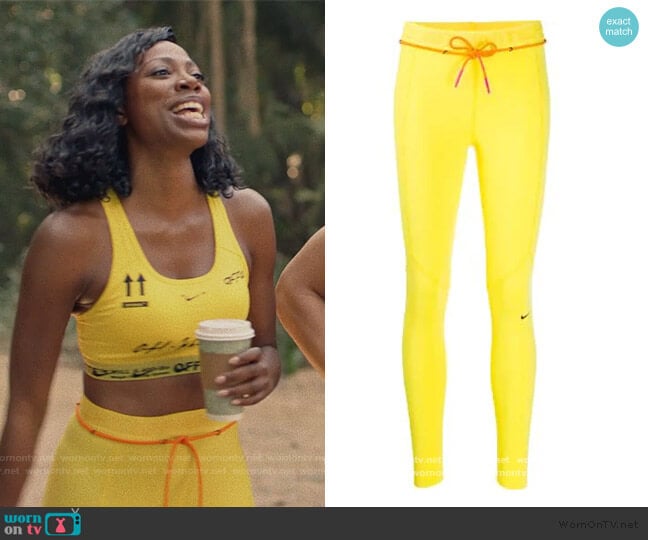 Off-White x Nike logo waistband performance leggings worn by Molly Carter (Yvonne Orji) on Insecure