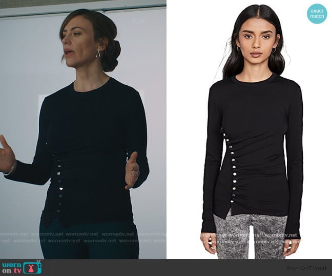 Paco Rabanne Black Long Sleeve Top worn by Wendy Rhoades (Maggie Siff) on Billions