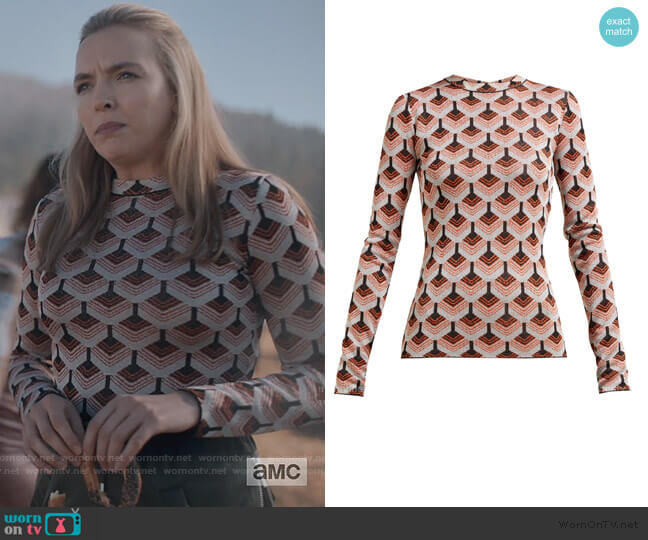 Paco Rabanne Geometric metallic-jacquard top worn by Villanelle (Jodie Comer) on Killing Eve