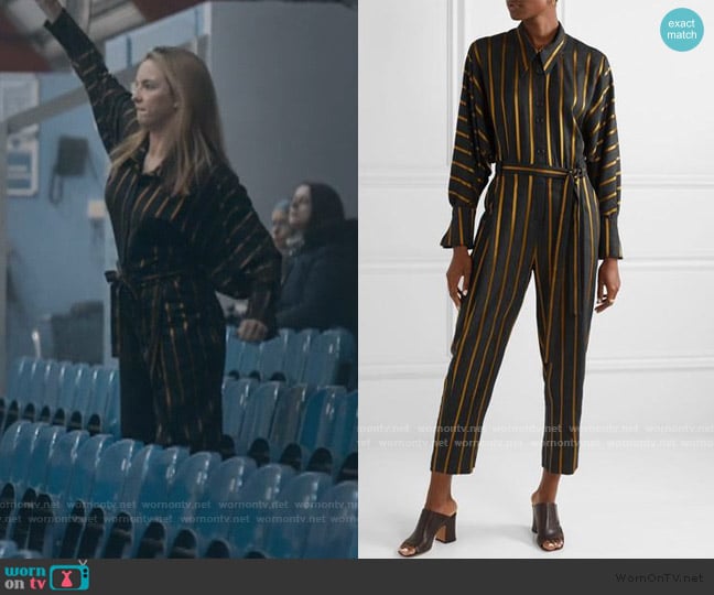 Palmer Harding Striped Metallic Jacquard Jumpsuit worn by Villanelle (Jodie Comer) on Killing Eve