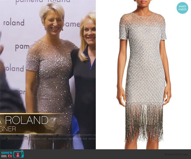 Pamella Roland Sequin Fringe Hem Sheath Dress worn by Dorinda Medley on The Real Housewives of New York City