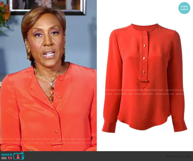 Derek Lam Placket Silk Shirt worn by Robin Roberts on Good Morning America