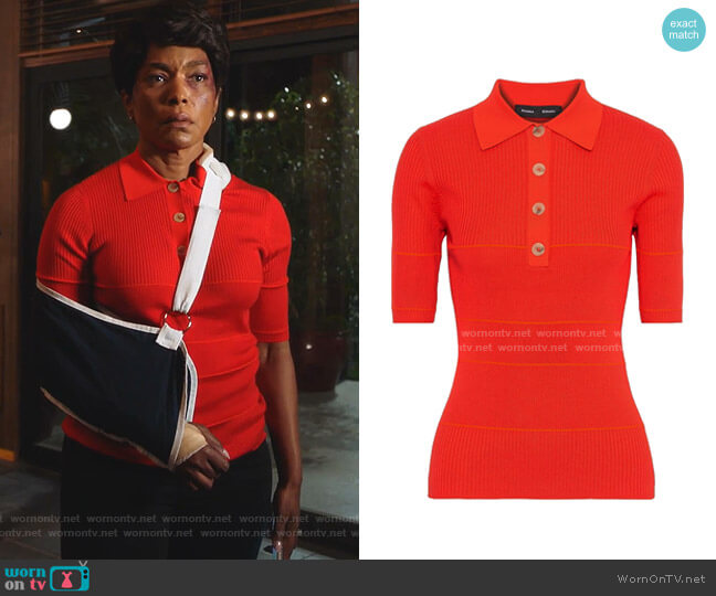 Proenza Schouler Striped ribbed Polo Shirt worn by Athena Grant (Angela Bassett) on 9-1-1