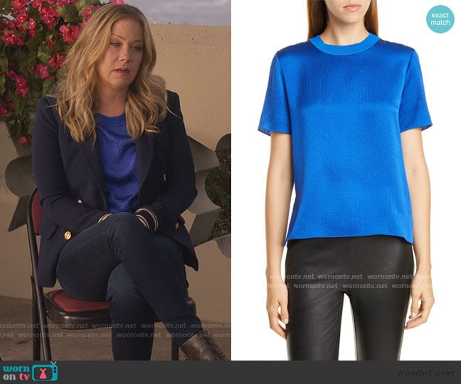 Rag and Bone Ali Hammered Silk Short Sleeve Top worn by Jen Harding (Christina Applegate) on Dead to Me