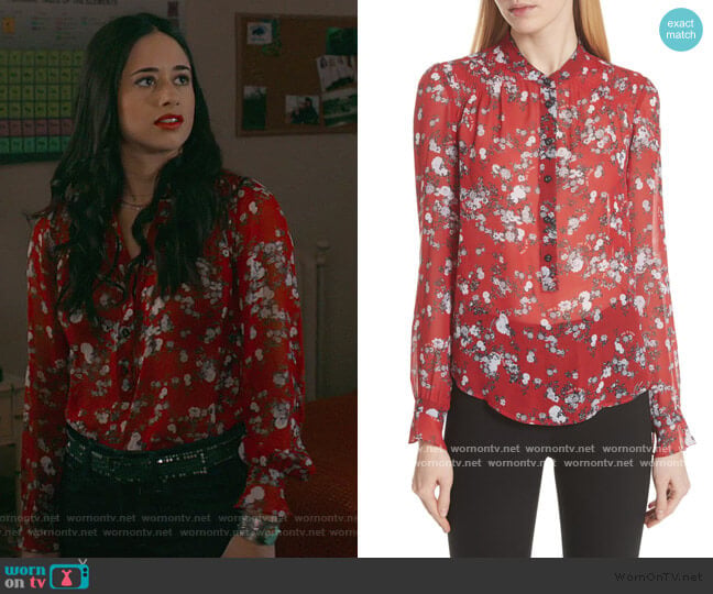 Rag and Bone Susan Floral Print Silk Blouse worn by Liz Ortecho (Jeanine Mason) on Roswell New Mexico