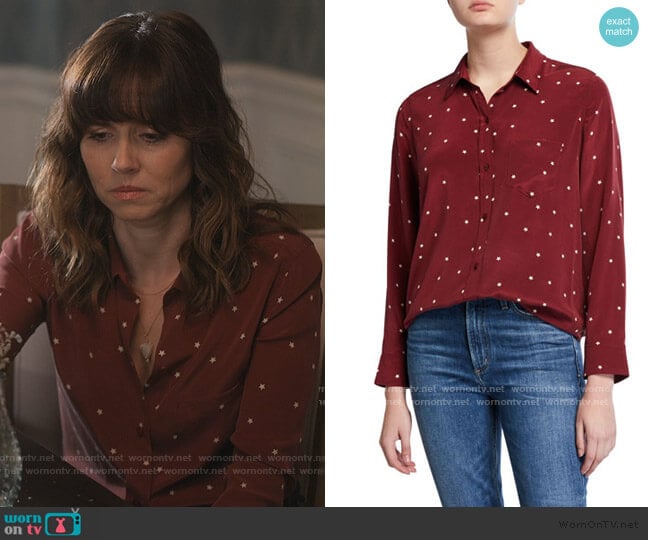 Rails Kate Stars Silk Shirt worn by Judy Hale (Linda Cardellini) on Dead to Me