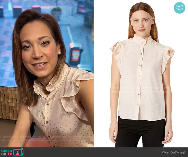 Rebecca Taylor Sleeveless Ruffle Sleeve Silk Top worn by Ginger Zee on Good Morning America