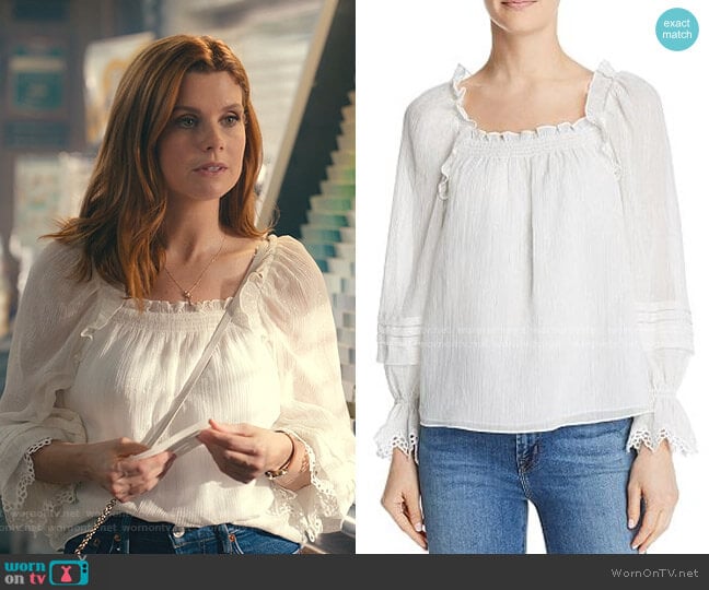 Rebecca Taylor Ruffled Metallic Top worn by Maddie Townsend (JoAnna Garcia Swisher) on Sweet Magnolias