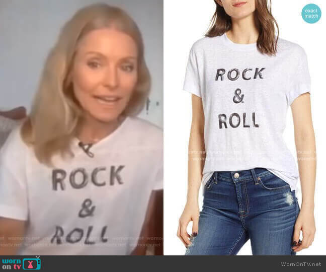 Zadig & Voltaire Rock & Roll Graphic Linen Tee worn by Kelly Ripa on Live with Kelly and Mark