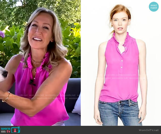 J.Crew Ruffle Collar Sleeveless Blouse worn by Lara Spencer on Good Morning America