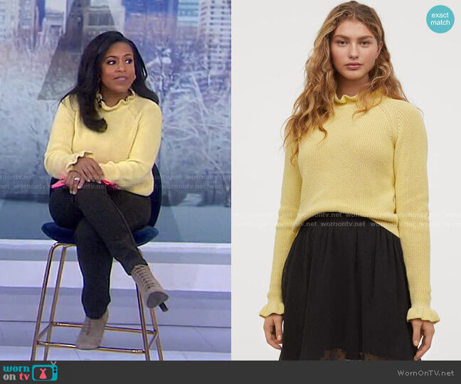 H&M Ruffled Ribbed Sweater worn by Sheinelle Jones on Today