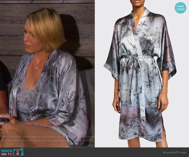 Samantha Chang Floral-Print Classic Silk Kimono Robe worn by Nicole Walker (Arianne Zucker) on Days of our Lives