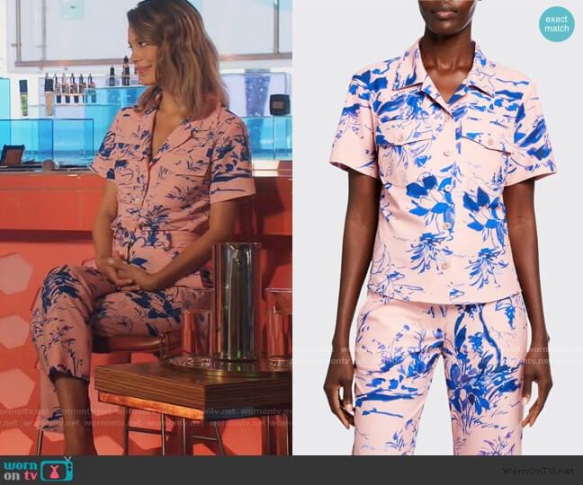 Sies Marjan Nico Floral-Print Crepe Short-Sleeve Shirt worn by Noa Hamilton (Nathalie Kelley) on The Baker and the Beauty
