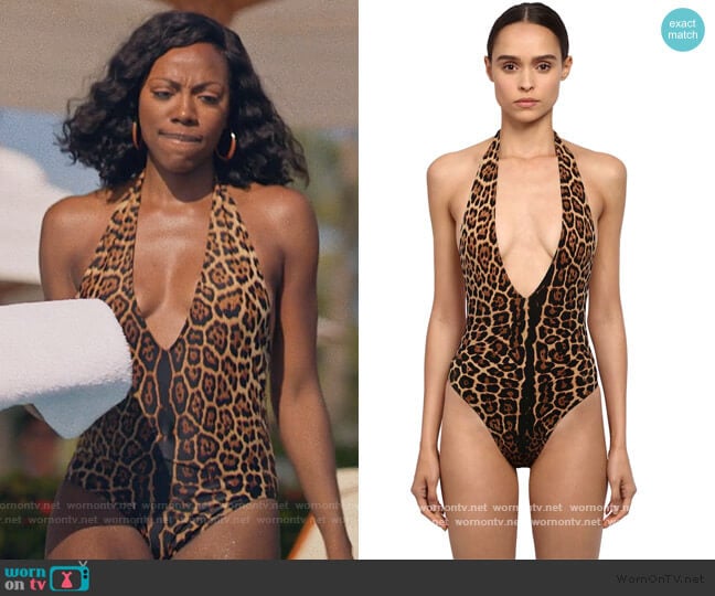 Saint Laurent Leopard Print Lycra One Piece Swimsuit worn by Molly Carter (Yvonne Orji) on Insecure