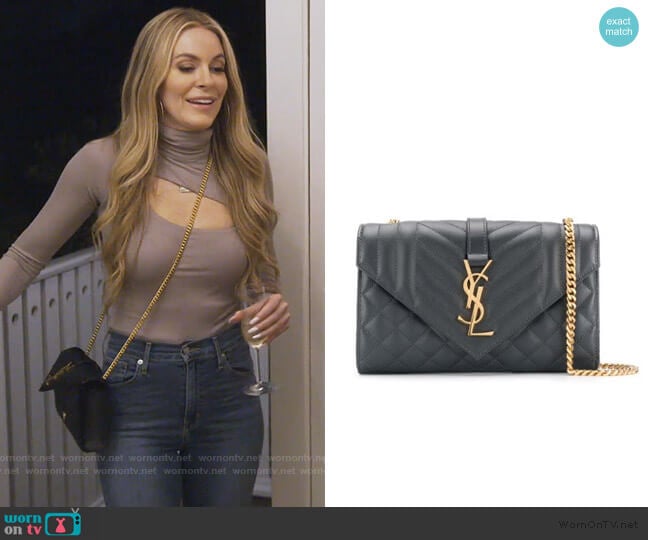 Saint Laurent quilted envelope shoulder bag worn by Leah McSweeney on The Real Housewives of New York City