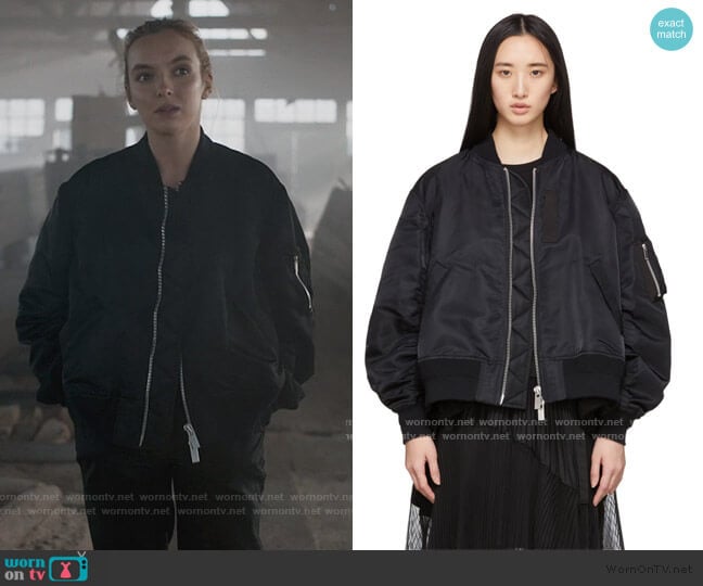 Sacai Black MA-1 Bomber Jacket worn by Villanelle (Jodie Comer) on Killing Eve