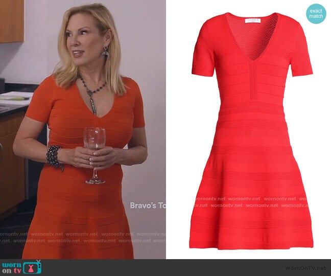 Sandro V-neck ribbed-knit dress worn by Ramona Singer on The Real Housewives of New York City